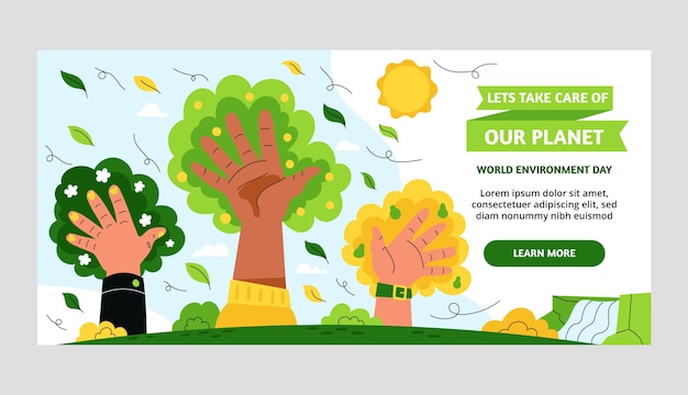 Flat world environment day horizontal banner template