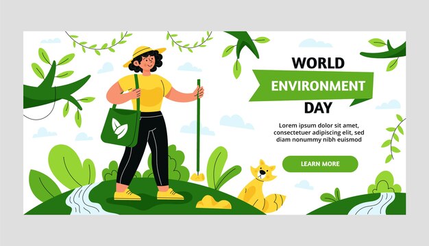 Flat world environment day horizontal banner template