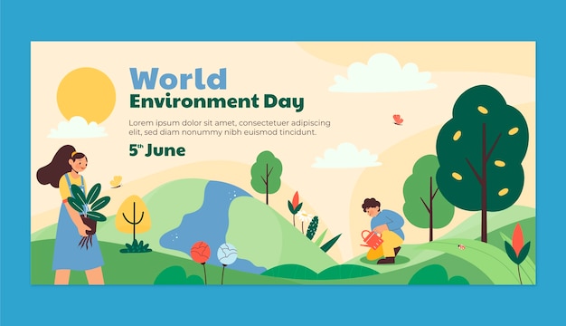 Flat world environment day horizontal banner template