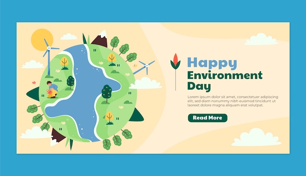 Flat world environment day horizontal banner template