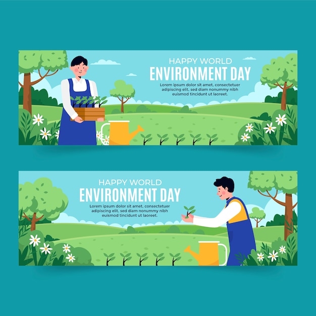 Flat world environment day horizontal banners collection