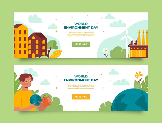 Flat world environment day horizontal banners collection