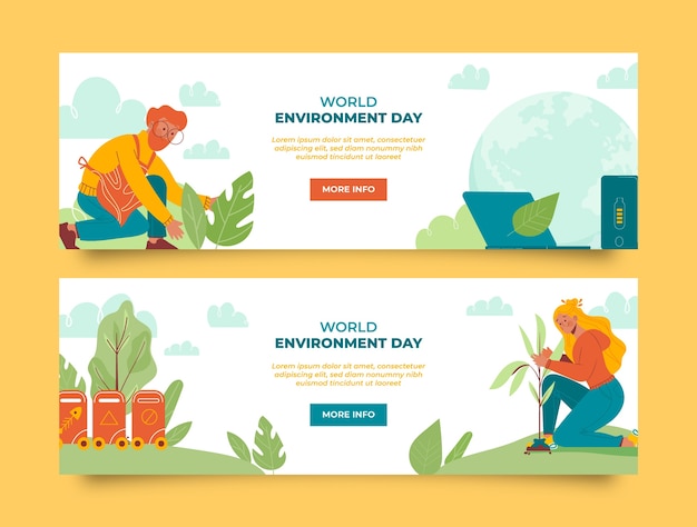 Flat world environment day horizontal banners collection