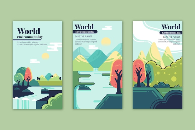 Flat world environment day instagram stories collection