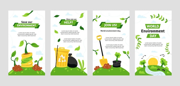 Flat world environment day instagram stories collection