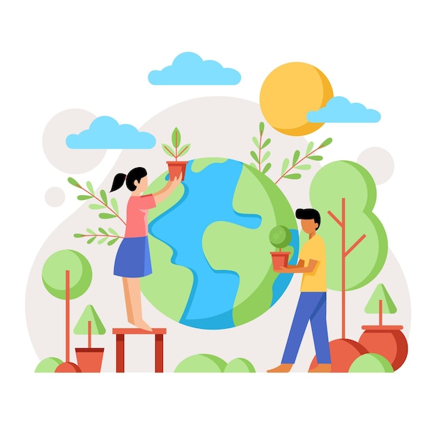 Flat world environment day save the planet illustration