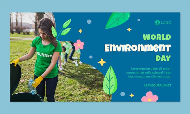 Flat world environment day social media promo template