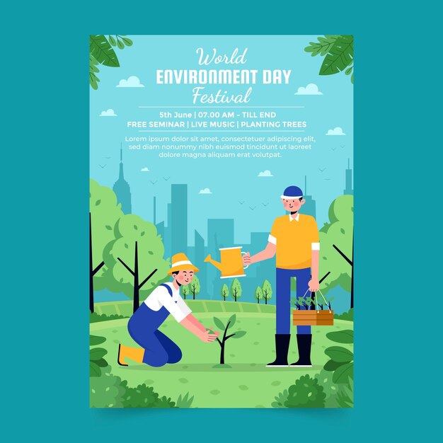 Flat world environment day vertical poster template