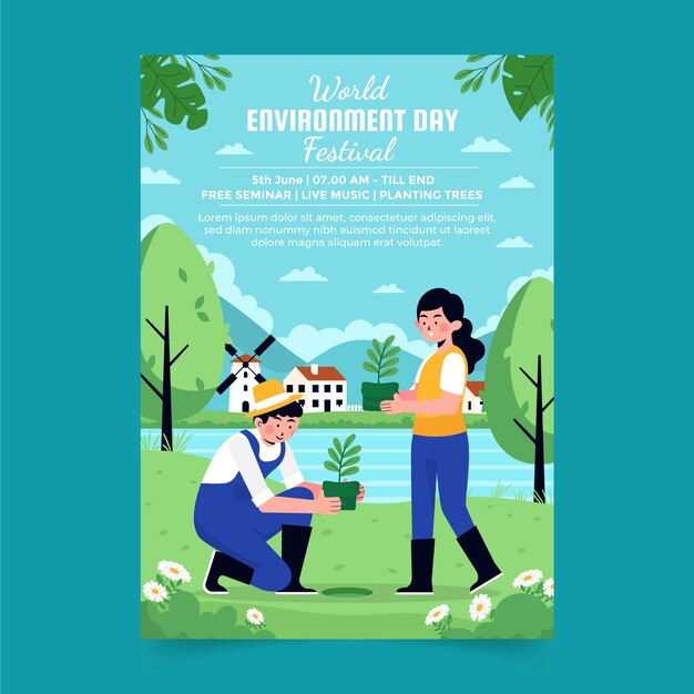 Flat world environment day vertical poster template