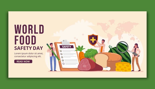 Free Vector flat world food safety day horizontal banner template