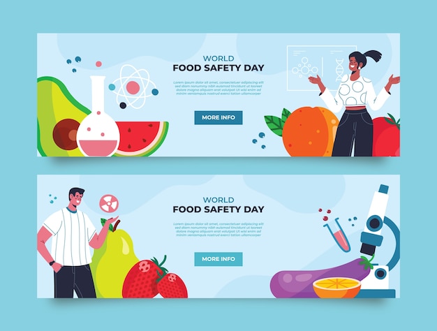 Flat world food safety day horizontal banners collection