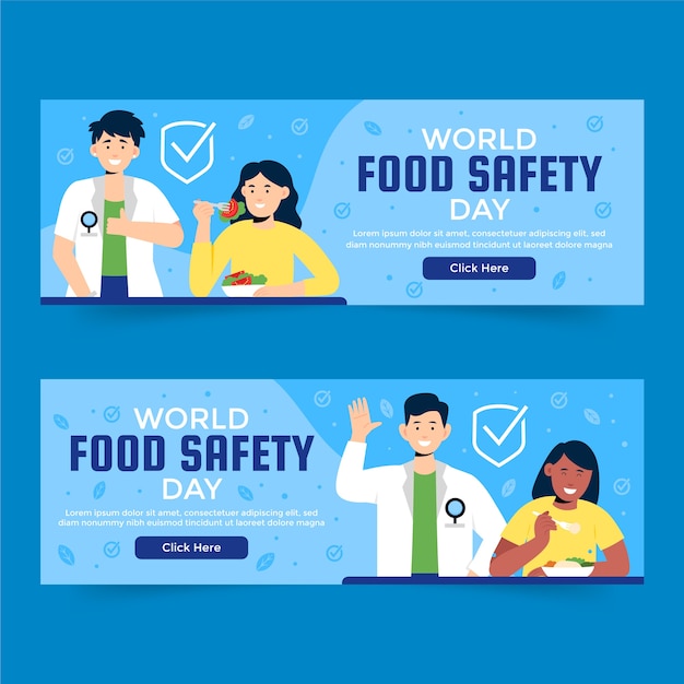 Flat world food safety day horizontal banners collection