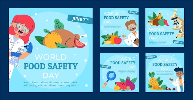 Free Vector flat world food safety day instagram posts collection