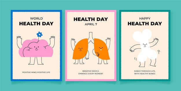 Free Vector flat world health day greeting cards collection