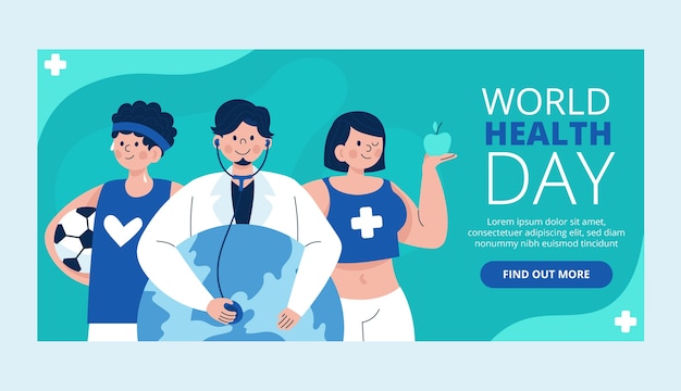 Flat world health day horizontal banner template