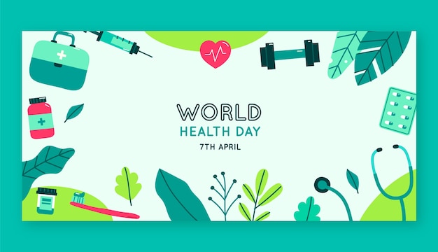 Flat world health day horizontal banner template