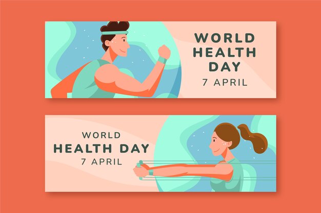 Flat world health day horizontal banners set