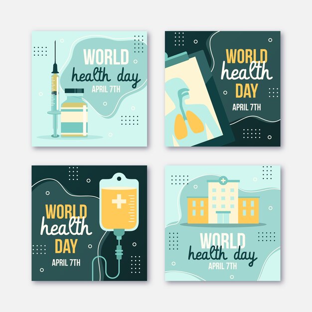 Flat world health day instagram posts collection