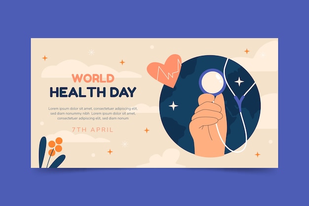 Flat world health day social media post template