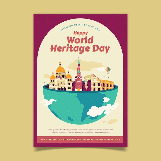 Free vector flat world heritage day vertical poster template