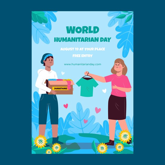 Flat world humanitarian day vertical poster template