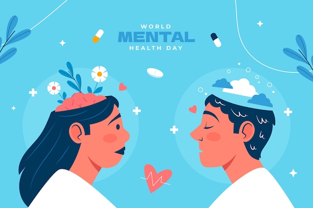 Flat world mental health day background