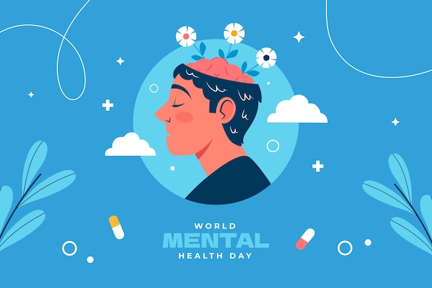 Flat world mental health day background