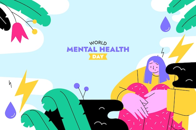 Flat world mental health day background