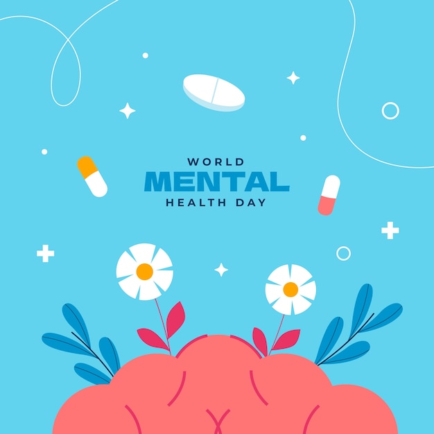 Flat world mental health day illustration