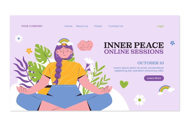 Flat world mental health day landing page template