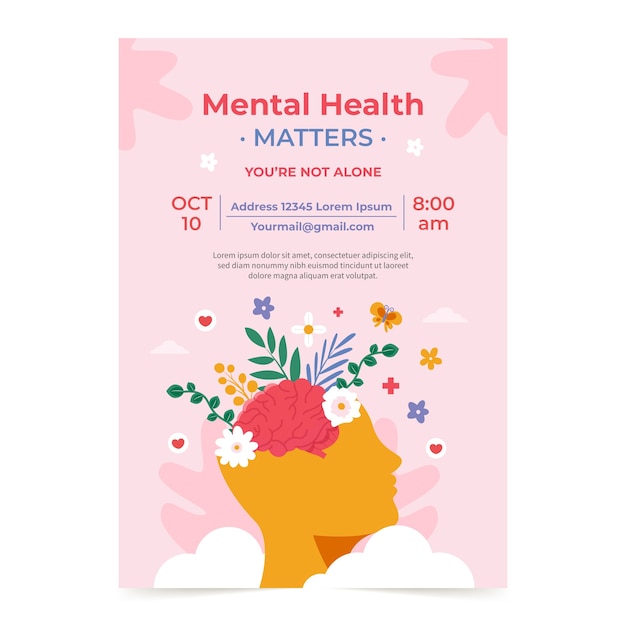 Flat world mental health day vertical flyer template