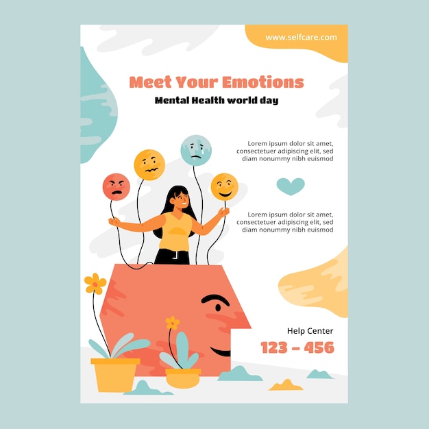 Free Vector flat world mental health day vertical flyer template