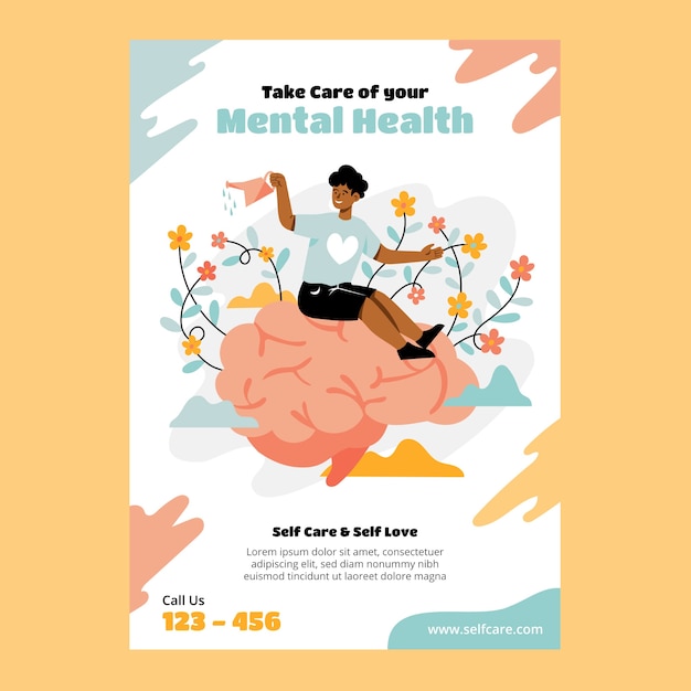 Free vector flat world mental health day vertical flyer template