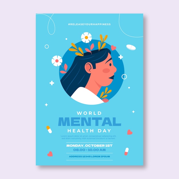 Free Vector flat world mental health day vertical poster template