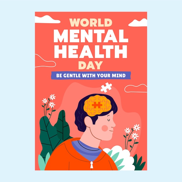 Flat world mental health day vertical poster template