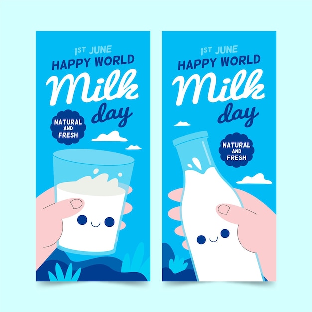 Free vector flat world milk day banners set