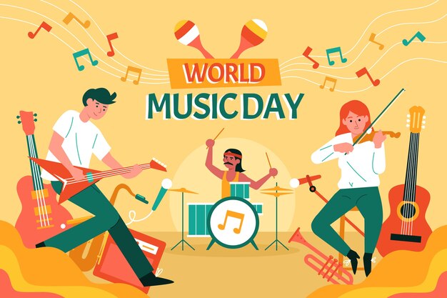 Flat world music day background