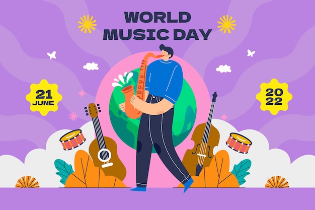 Flat world music day background