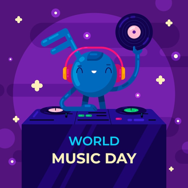 Free Vector flat world music day illustration with earth and dj mixer