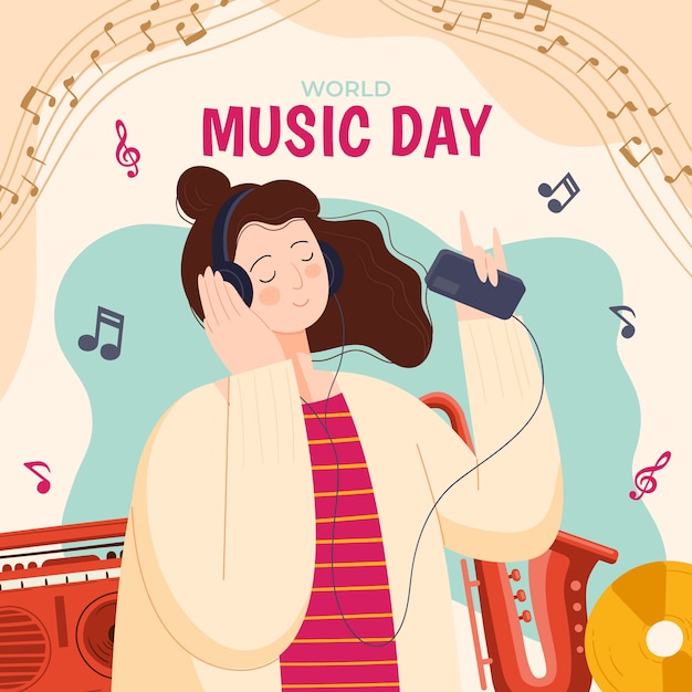 Flat world music day illustration