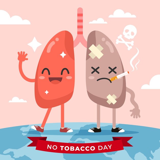 Flat world no tobacco day illustration