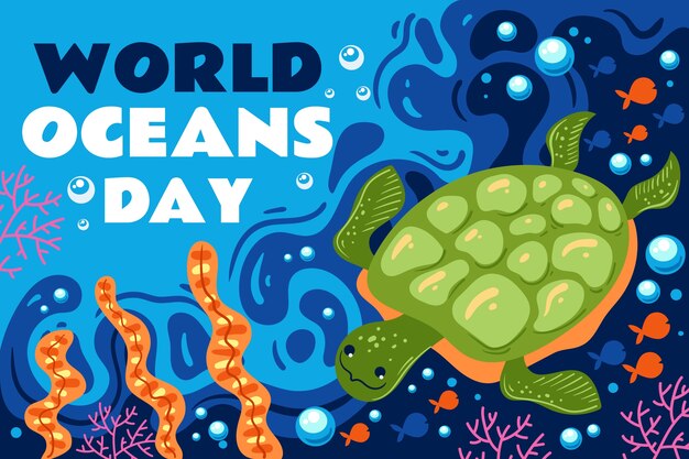 Flat world oceans day background