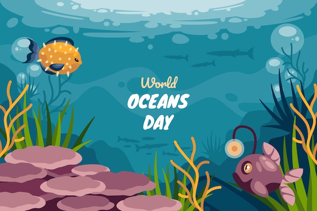 Flat world oceans day background