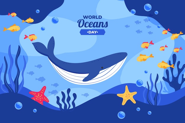 Flat world oceans day background