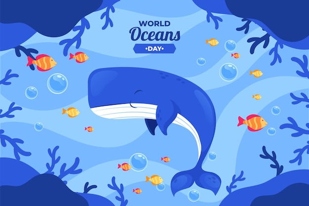 Flat world oceans day background