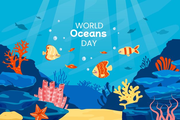 Flat world oceans day background