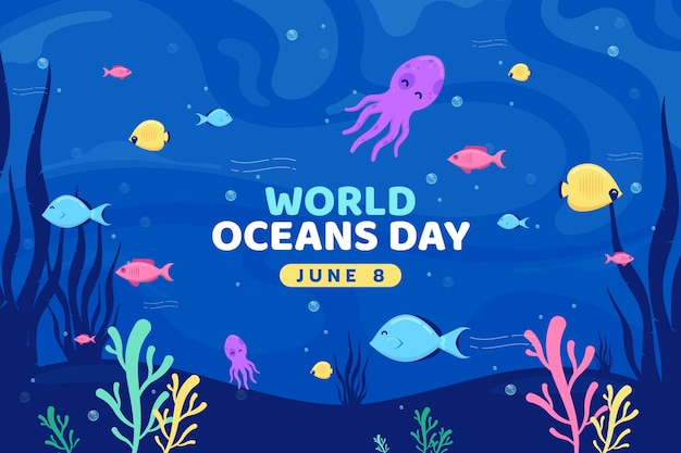 Flat world oceans day background