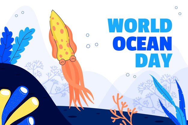 Flat world oceans day background