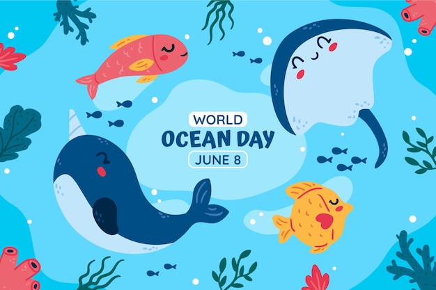 Flat world oceans day background