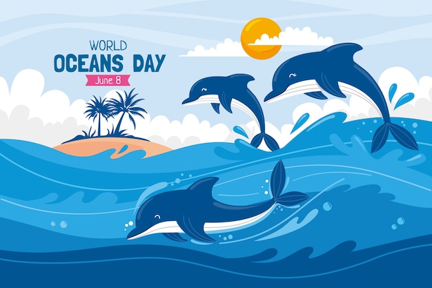 Flat world oceans day background